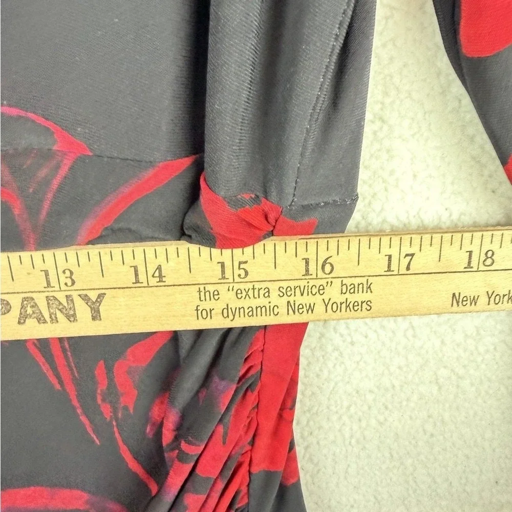 Lauren Ralph Lauren Dress Womens 14W Black Red Floral Ruched Sheath Knee V Neck